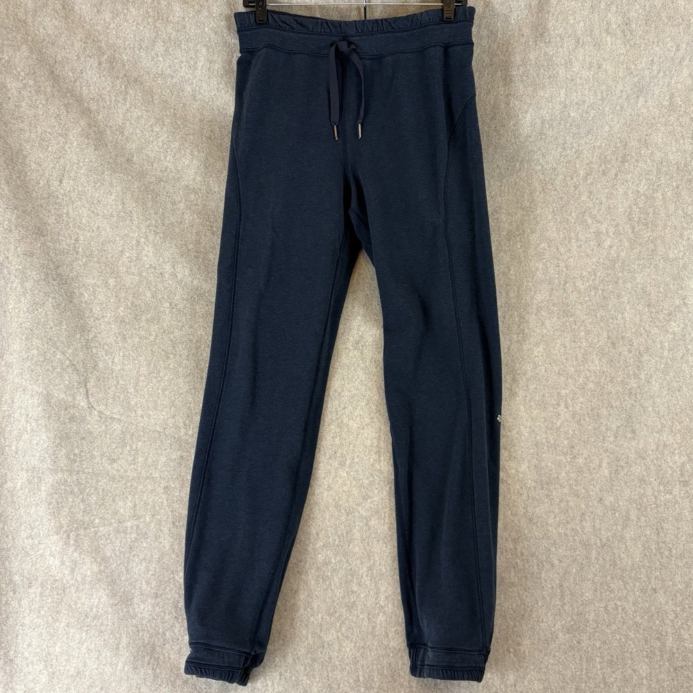 Lululemon Women's Lounge Jogger Pants Blue Drawstring Cuffed Sz 6 Metal Logo